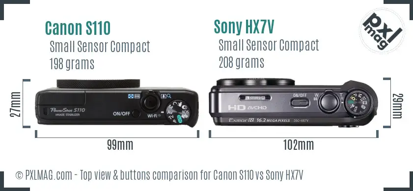 Canon S110 vs Sony HX7V top view buttons comparison