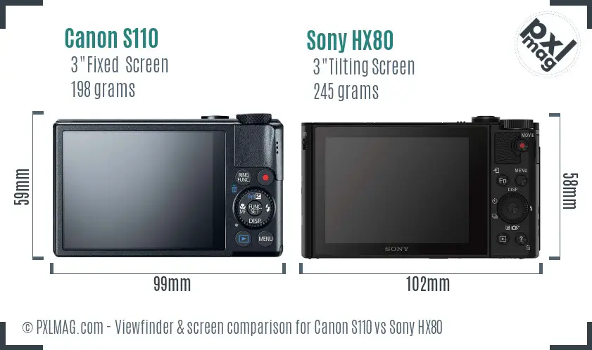 Canon S110 vs Sony HX80 Screen and Viewfinder comparison