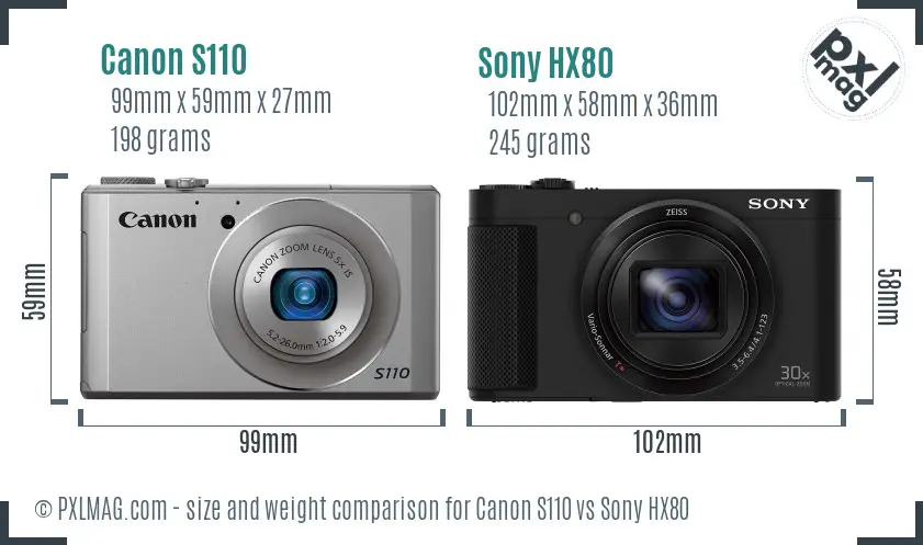 Canon S110 vs Sony HX80 size comparison