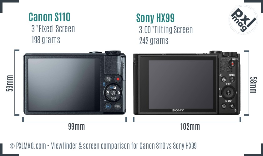 Canon S110 vs Sony HX99 Screen and Viewfinder comparison
