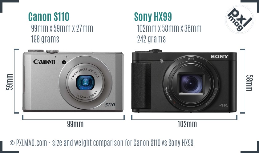 Canon S110 vs Sony HX99 size comparison