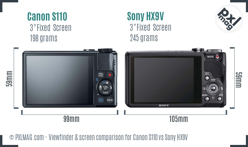 Canon S110 vs Sony HX9V Screen and Viewfinder comparison