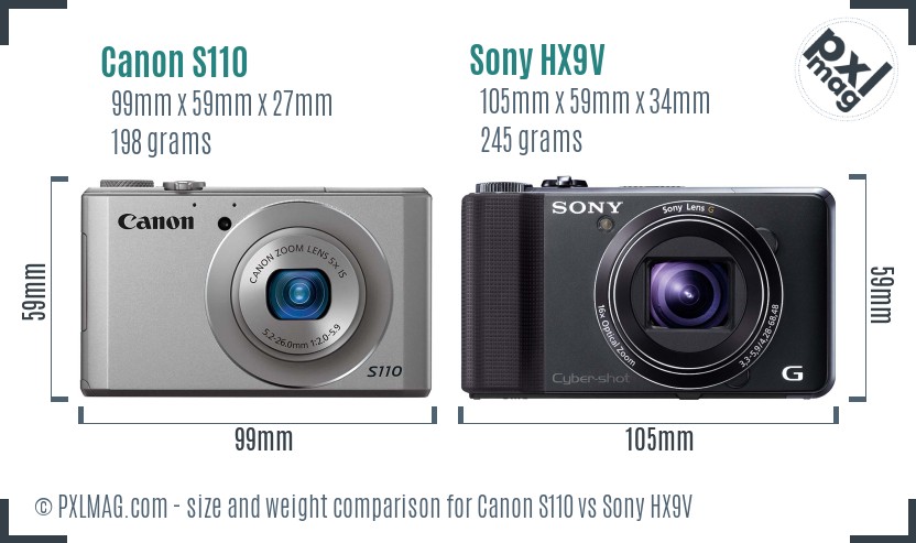 Canon S110 vs Sony HX9V size comparison Canon S110 vs Sony HX9V size comparison