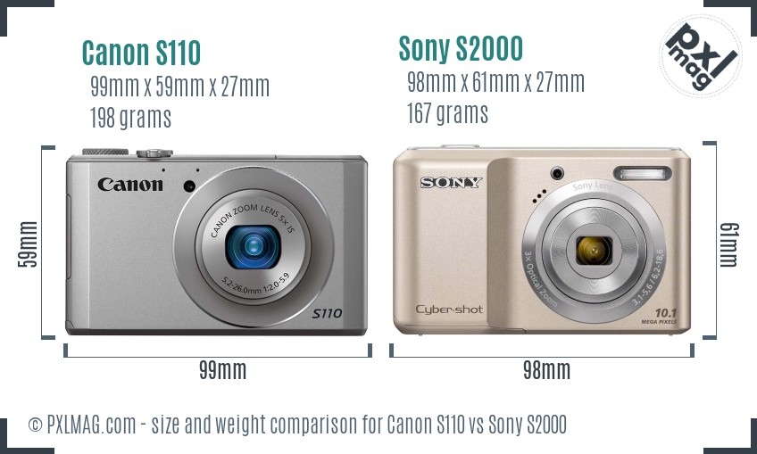 Canon S110 vs Sony S2000 size comparison