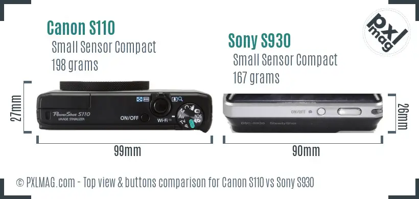Canon S110 vs Sony S930 top view buttons comparison Canon S110 vs Sony S930 top view buttons comparison