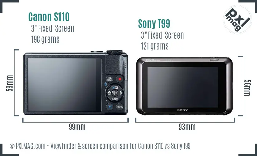 Canon S110 vs Sony T99 Screen and Viewfinder comparison