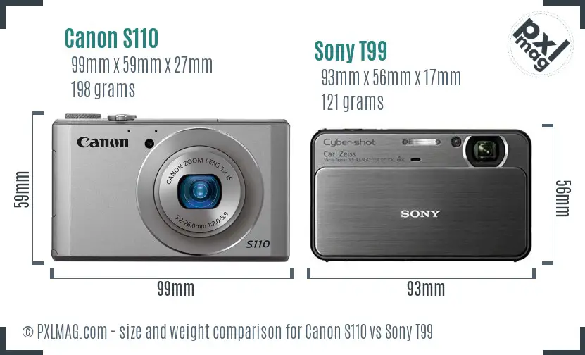 Canon S110 vs Sony T99 size comparison