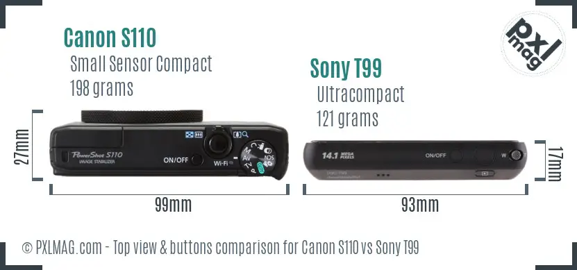 Canon S110 vs Sony T99 top view buttons comparison