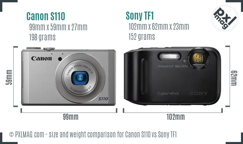 Canon S110 vs Sony TF1 size comparison
