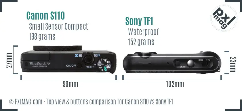 Canon S110 vs Sony TF1 top view buttons comparison