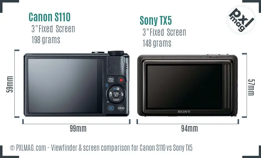 Canon S110 vs Sony TX5 Screen and Viewfinder comparison