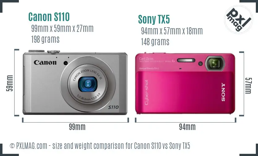 Canon S110 vs Sony TX5 size comparison