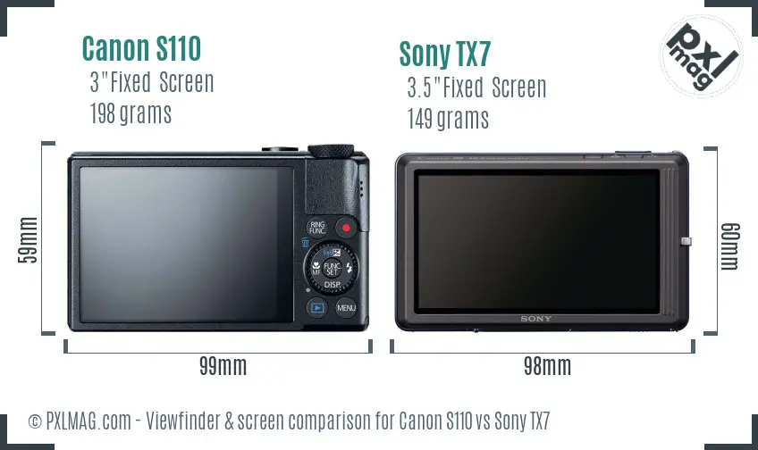 Canon S110 vs Sony TX7 Screen and Viewfinder comparison