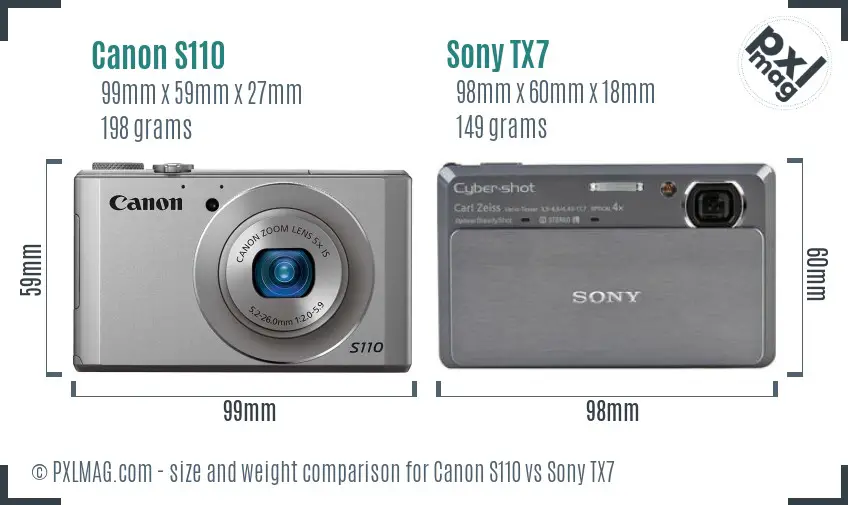 Canon S110 vs Sony TX7 size comparison