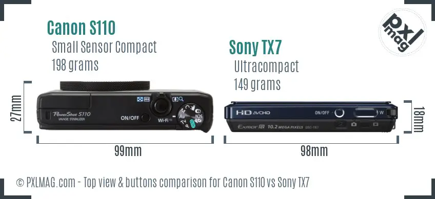 Canon S110 vs Sony TX7 top view buttons comparison