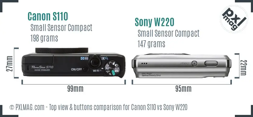 Canon S110 vs Sony W220 top view buttons comparison