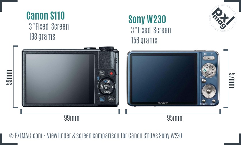 Canon S110 vs Sony W230 Screen and Viewfinder comparison