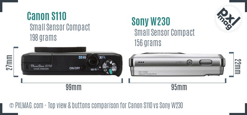 Canon S110 vs Sony W230 top view buttons comparison