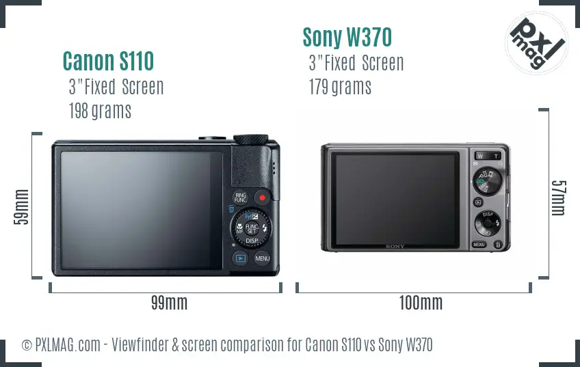 Canon S110 vs Sony W370 Screen and Viewfinder comparison