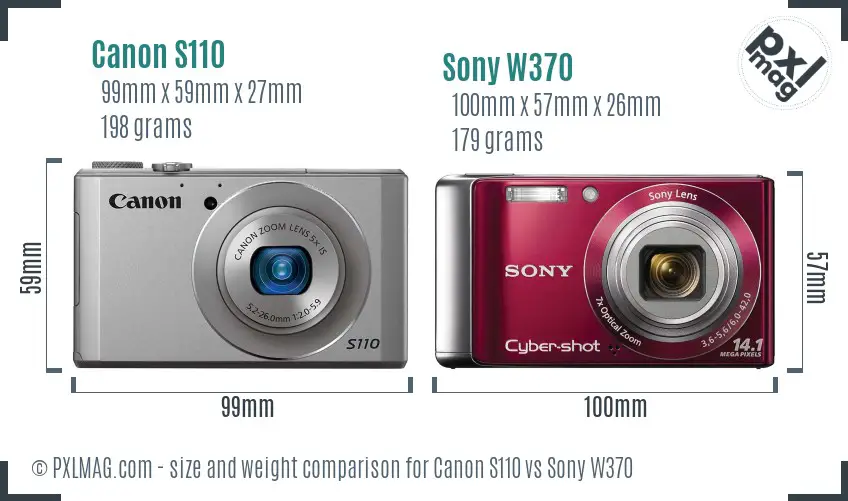 Canon S110 vs Sony W370 size comparison
