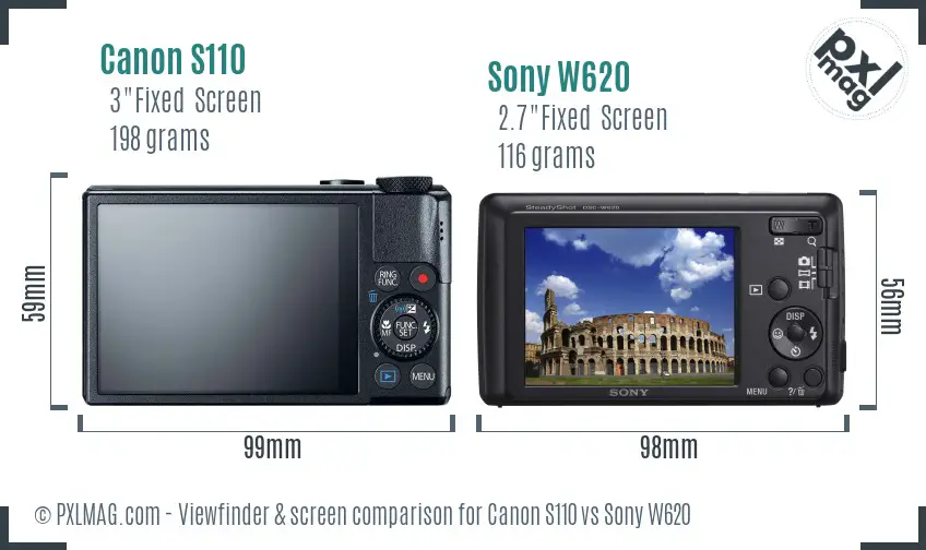 Canon S110 vs Sony W620 Screen and Viewfinder comparison