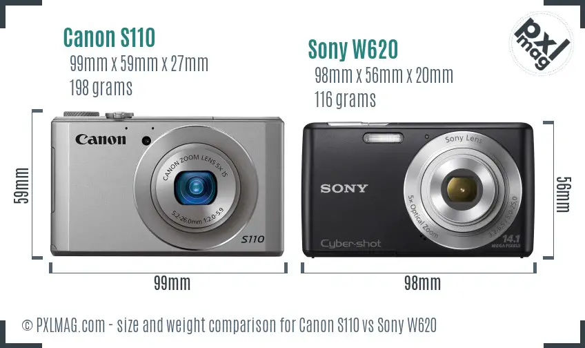 Canon S110 vs Sony W620 size comparison