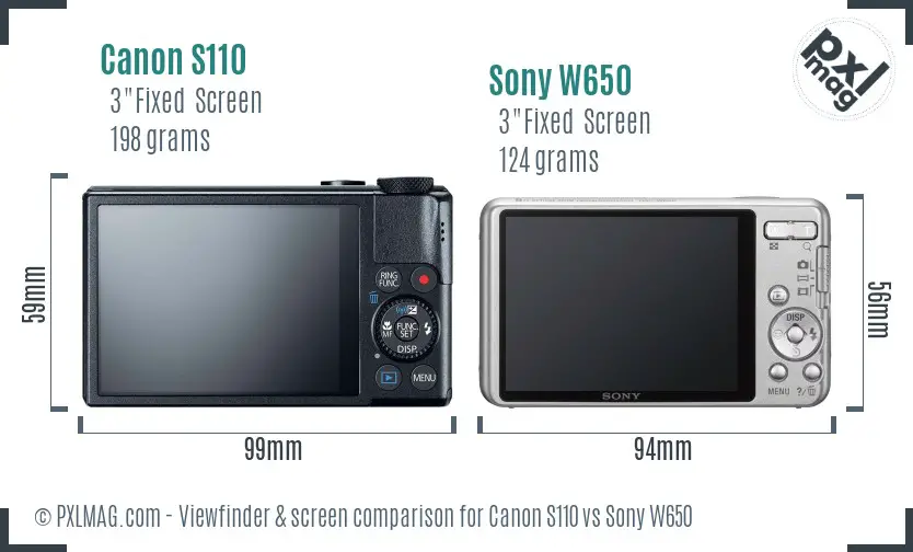 Canon S110 vs Sony W650 Screen and Viewfinder comparison