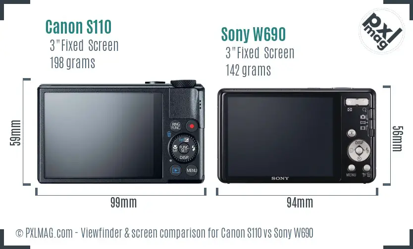 Canon S110 vs Sony W690 Screen and Viewfinder comparison