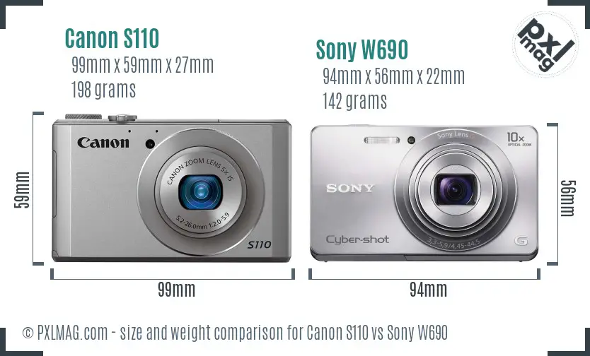 Canon S110 vs Sony W690 size comparison