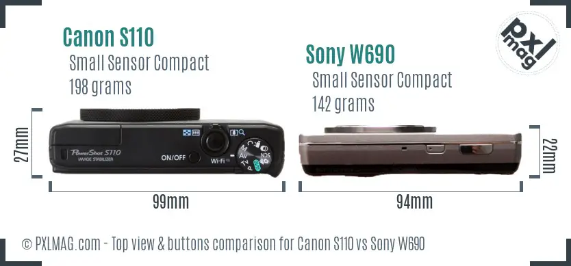 Canon S110 vs Sony W690 top view buttons comparison