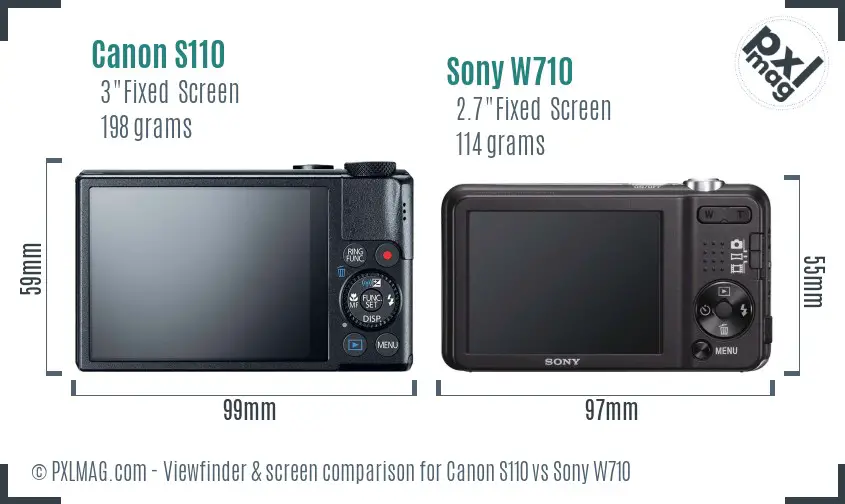 Canon S110 vs Sony W710 Screen and Viewfinder comparison