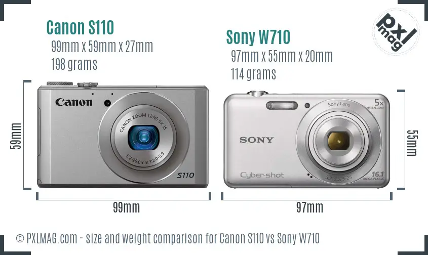 Canon S110 vs Sony W710 size comparison