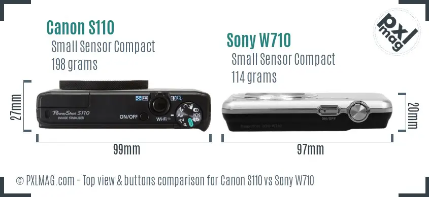 Canon S110 vs Sony W710 top view buttons comparison
