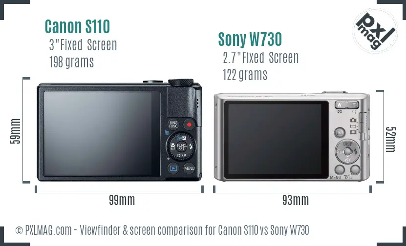 Canon S110 vs Sony W730 Screen and Viewfinder comparison