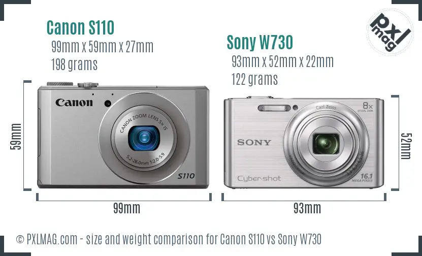Canon S110 vs Sony W730 size comparison