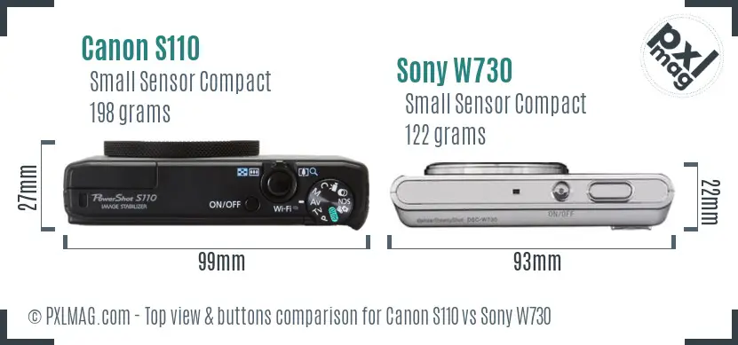 Canon S110 vs Sony W730 top view buttons comparison