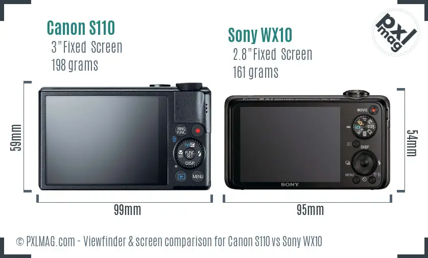 Canon S110 vs Sony WX10 Screen and Viewfinder comparison