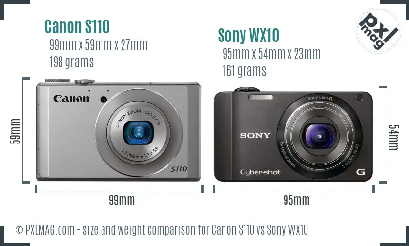 Canon S110 vs Sony WX10 size comparison