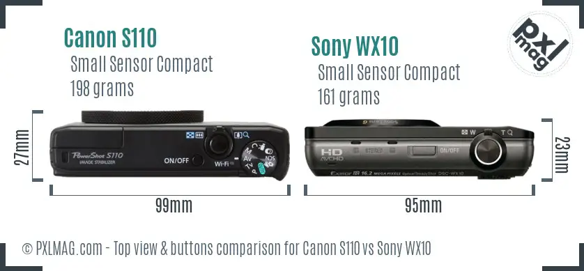 Canon S110 vs Sony WX10 top view buttons comparison