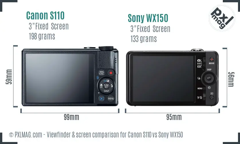 Canon S110 vs Sony WX150 Screen and Viewfinder comparison