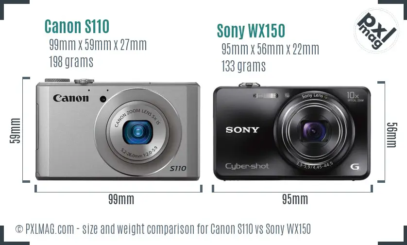 Canon S110 vs Sony WX150 size comparison Canon S110 vs Sony WX150 size comparison