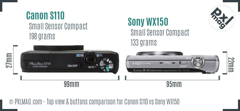 Canon S110 vs Sony WX150 top view buttons comparison