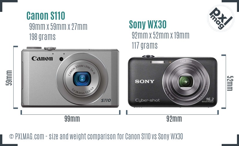 Canon S110 vs Sony WX30 size comparison