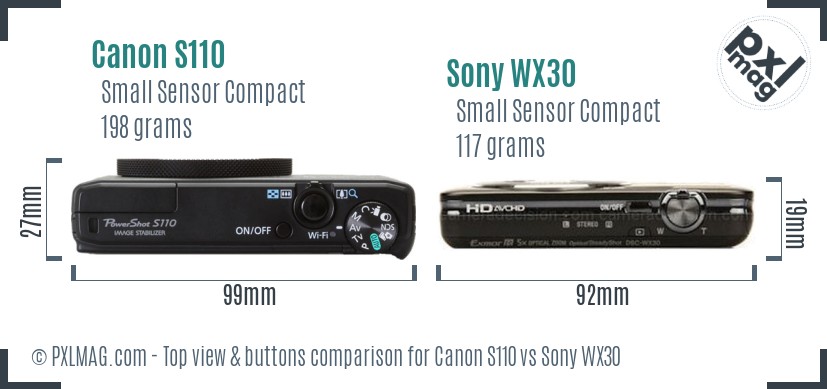 Canon S110 vs Sony WX30 top view buttons comparison