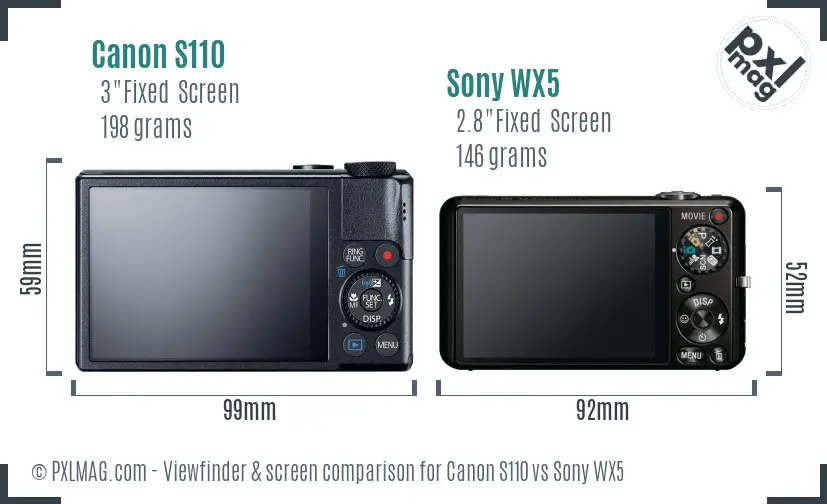 Canon S110 vs Sony WX5 Screen and Viewfinder comparison
