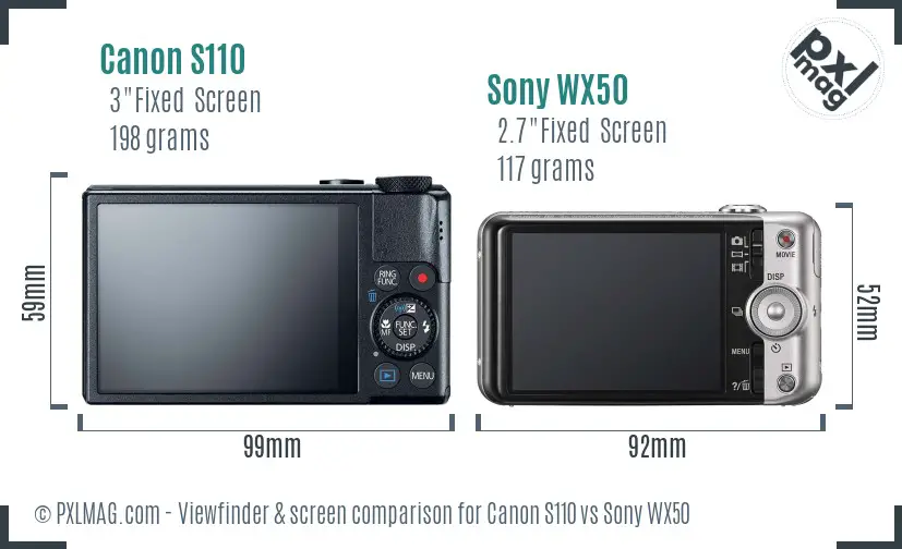 Canon S110 vs Sony WX50 Screen and Viewfinder comparison