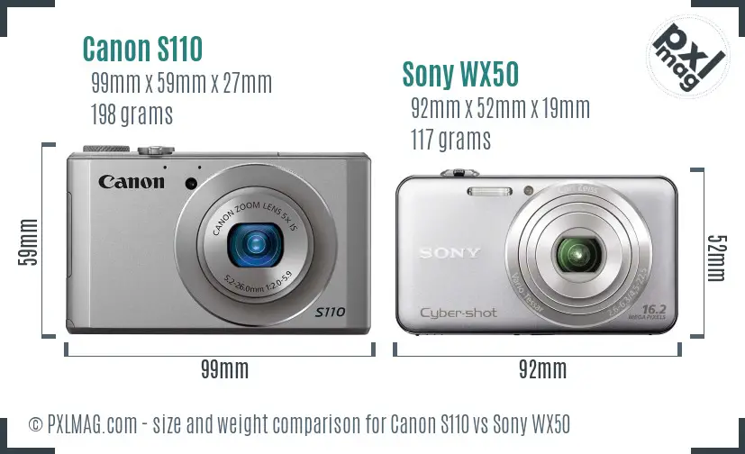 Canon S110 vs Sony WX50 size comparison
