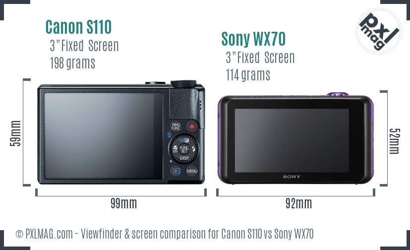 Canon S110 vs Sony WX70 Screen and Viewfinder comparison