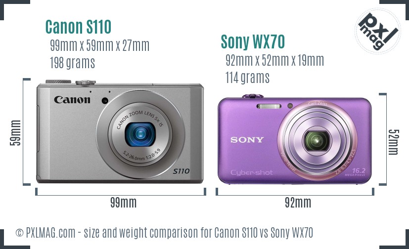 Canon S110 vs Sony WX70 size comparison