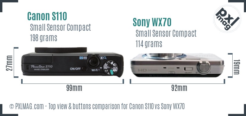 Canon S110 vs Sony WX70 top view buttons comparison